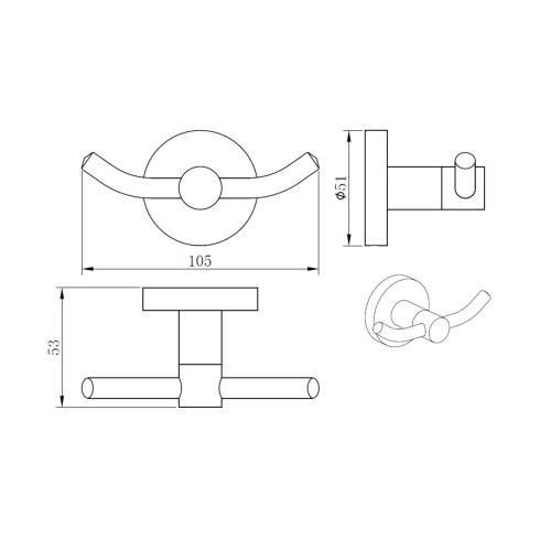 METAL CROMO ROMA ACCESORIOS DE BAÑO PERCHA LINEA ROMA 000