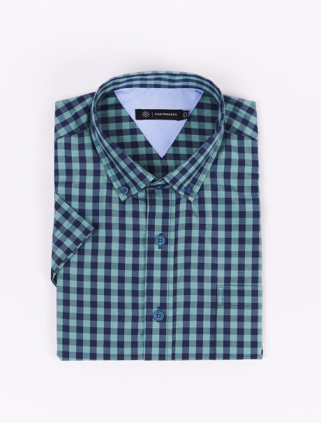 Camisa m/c cuadros verde/azul