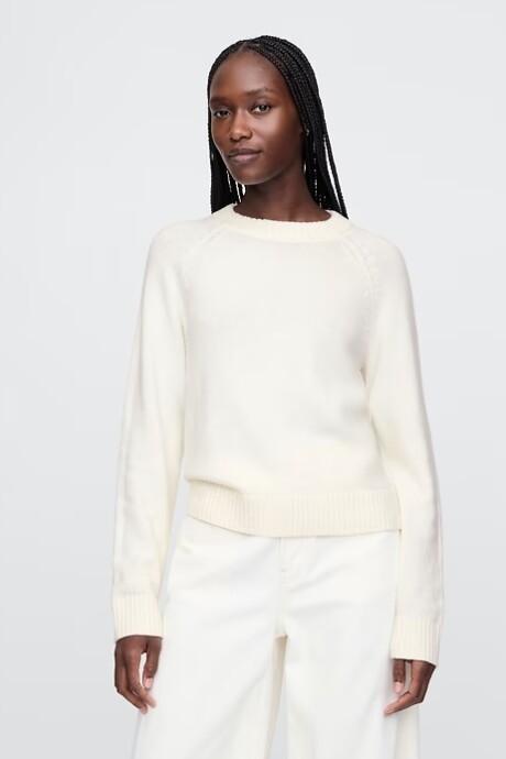 Buzo Cashsoft Cuello Redondo Mujer Ivory Frost
