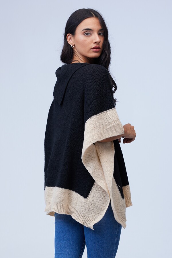Poncho Colorblock NEGRO/BEIGE