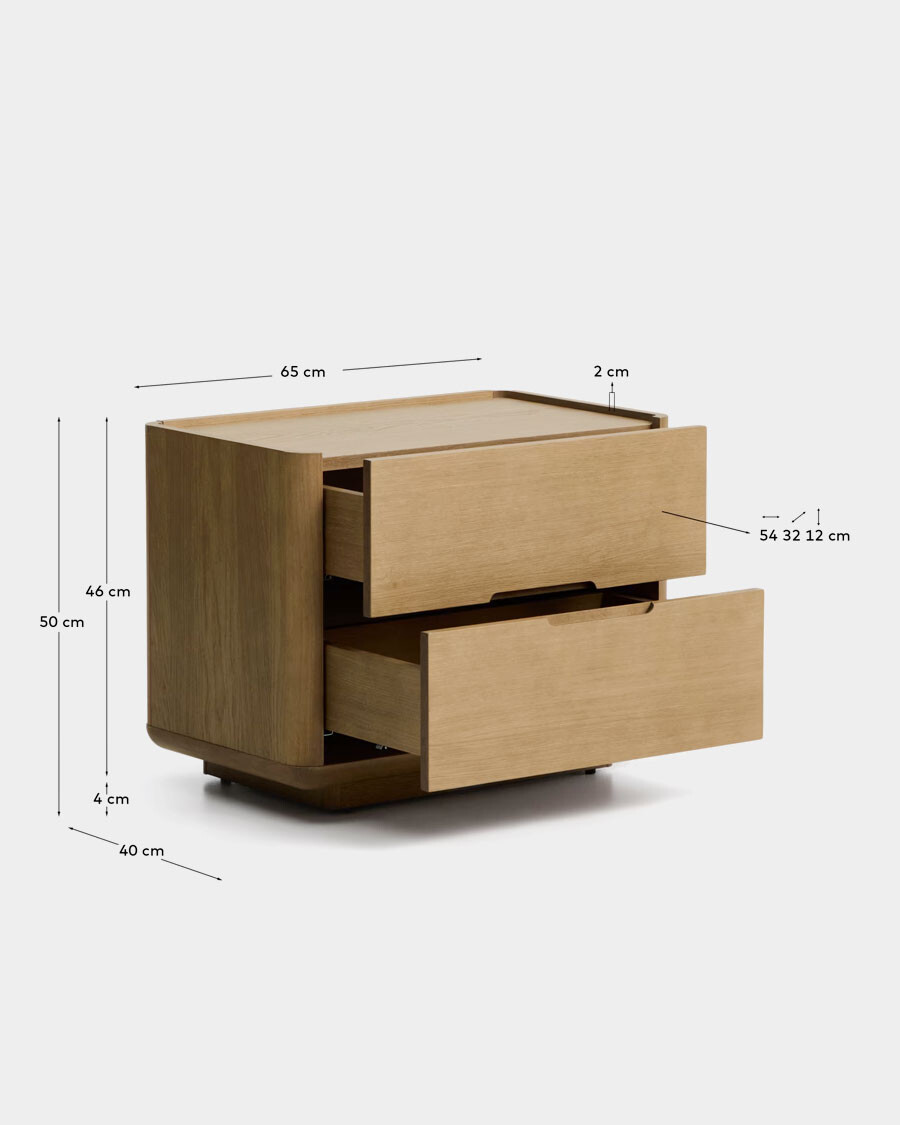 Mesita de noche Arelida de chapa y madera maciza de roble acabado marrón claro 65 x 50 cm Mesita de noche Arelida de chapa y madera maciza de roble acabado marrón claro 65 x 50 cm