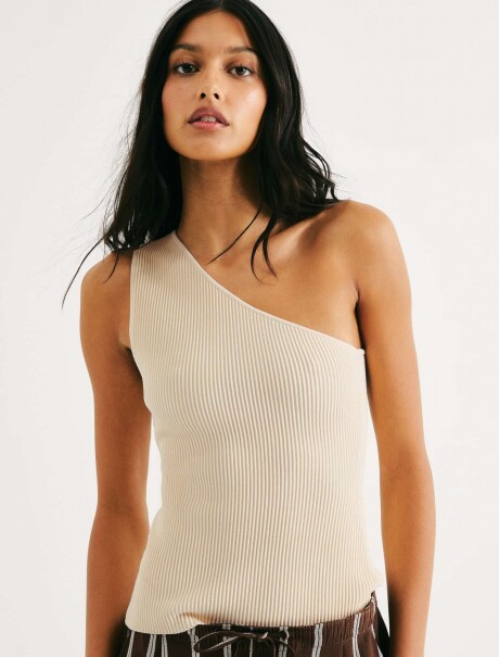 CAMISETA SIN MANGAS DE UN SOLO HOMBRO ACANALADA BEIGE
