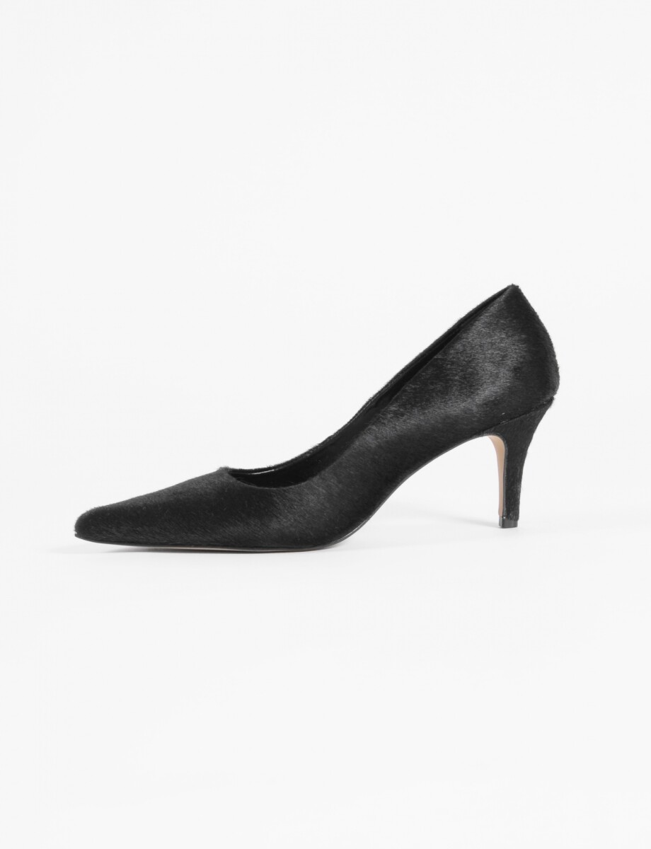 Stiletto Amelia de cuero pelo - negro 