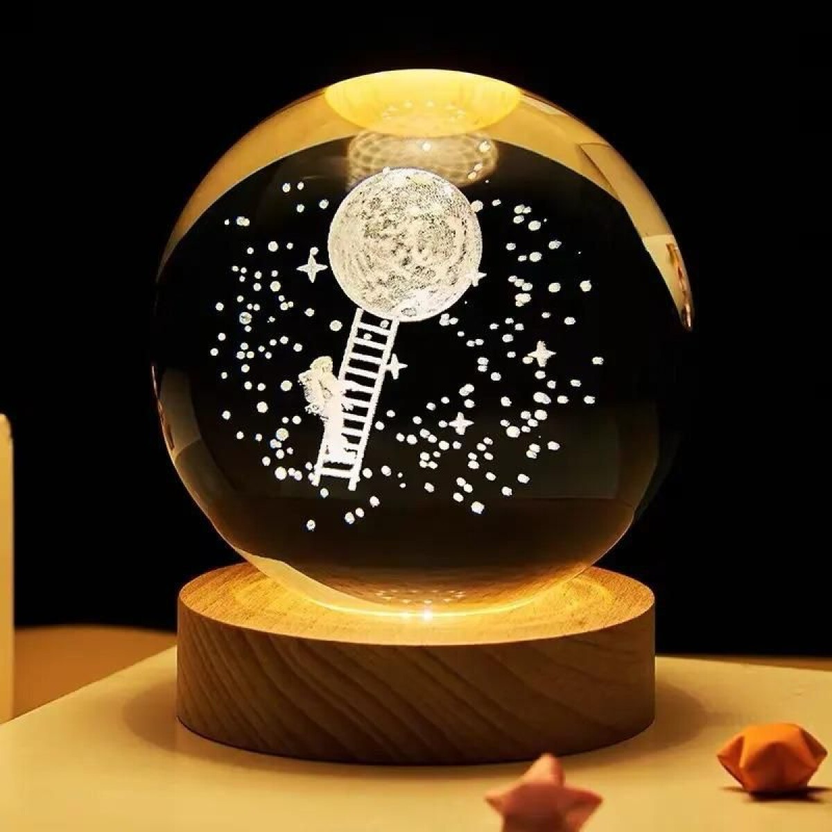 Lámpara Veladora Bola De Cristal - Astronauta En Escalera 
