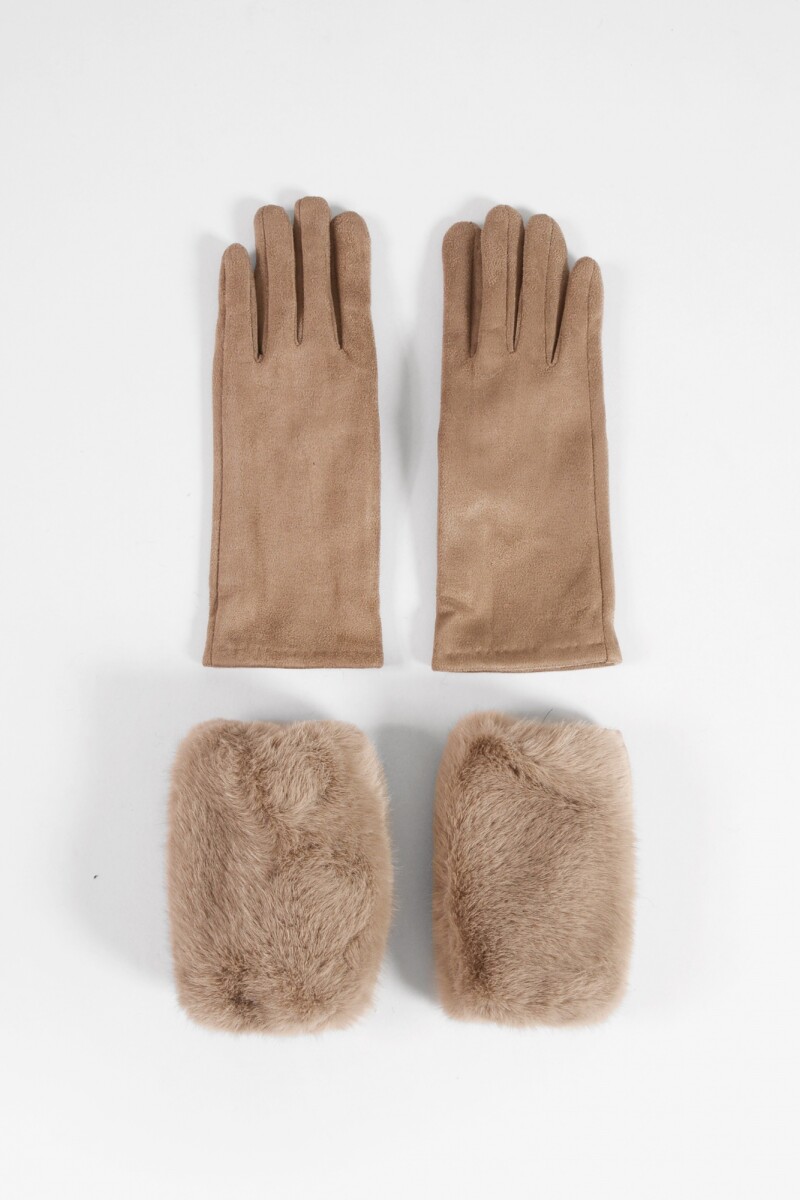 Guantes de suede con miton de pelo removible beige