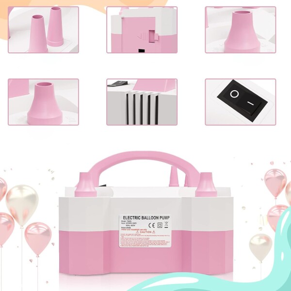 Inflador De Globos Eléctrico 2 Inyectores Cumpleaños Fiestas Variante Color Rosa