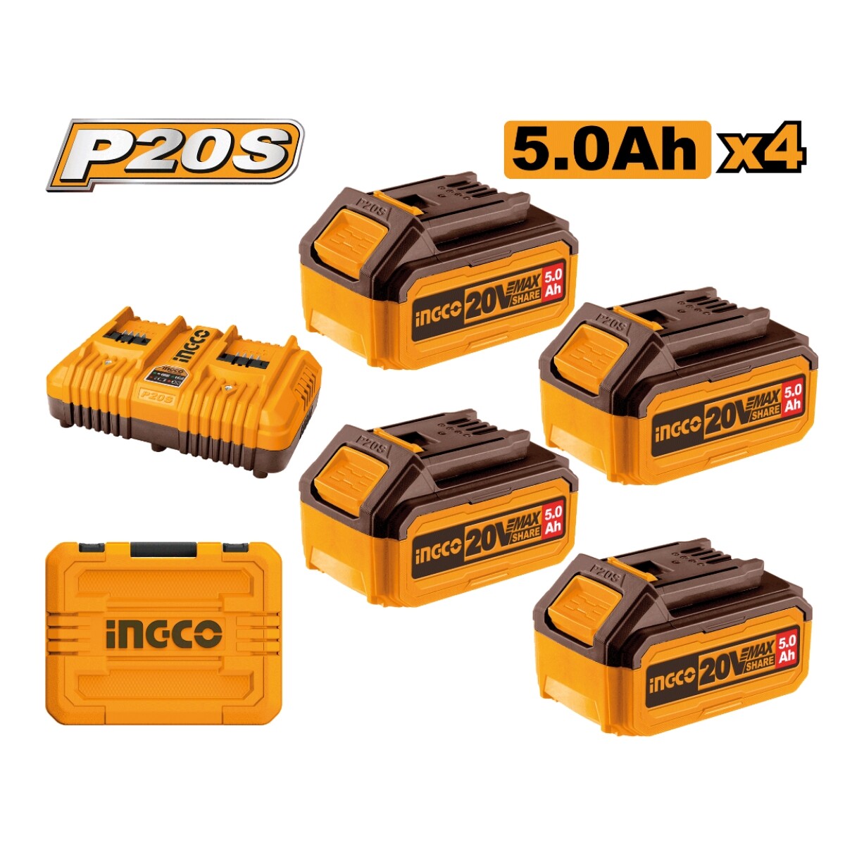 Set X 4 Baterias 5AH + Cargador Doble + Valija Ingco 
