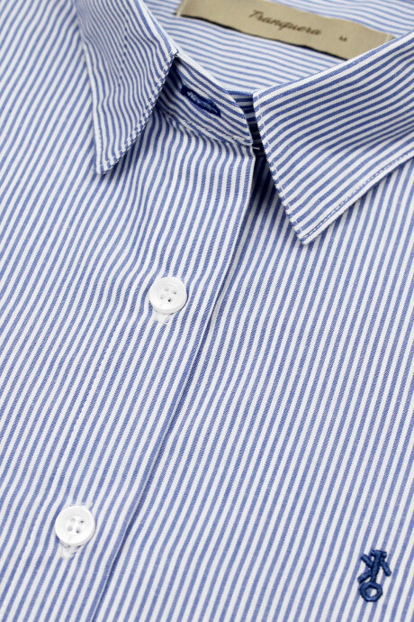 Camisa Dama Clásica Raya Celeste Fina