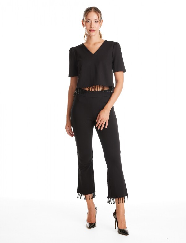 Blusa Flecos De Cuentas NEGRO