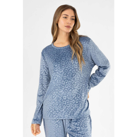 Pijama leopard fleece velour Azul