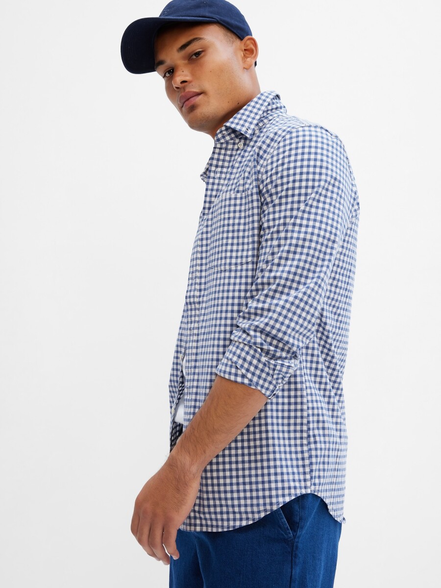 Camisa Slim Poplin Hombre - Docksider Blue Gingham 