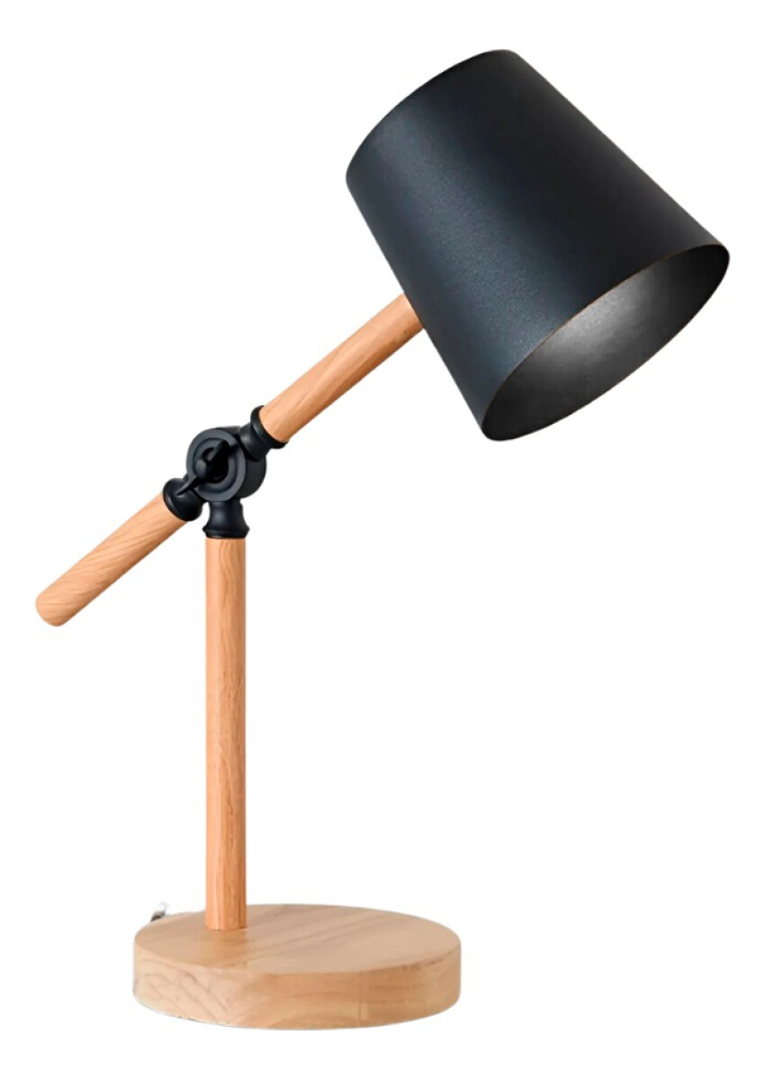 Lampara Escritorio Portátil Nórdica Metal Madera Ajustable - Negro 
