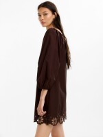Vestido Corto Con Bordados 100% Algodón marron