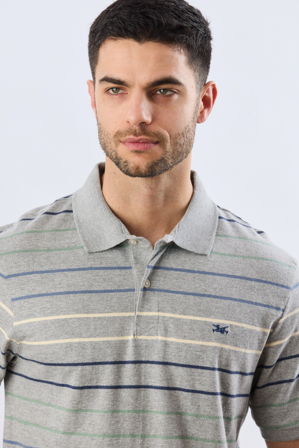 REMERA POLO RAYADA JERSEY Gris