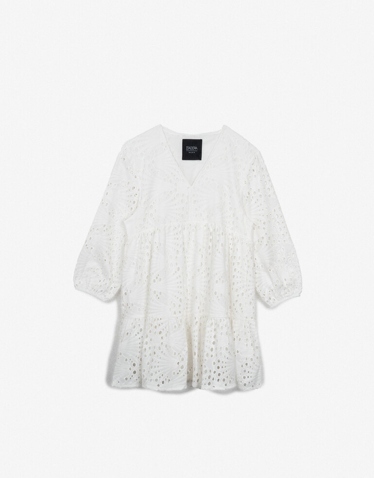 Vestidos Vestido Corto De Broderie - Blanco Crudo