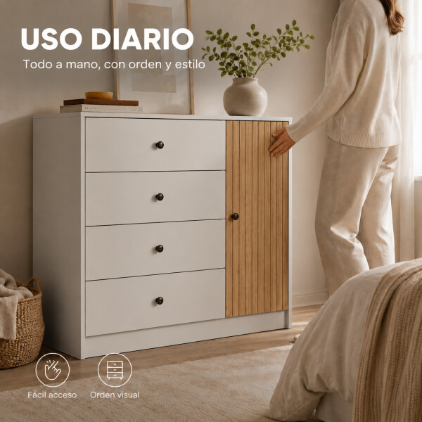 Cómoda Cajonera ComboHome 4 Cajones 1 Puerta Calidad Premium Blanco 1