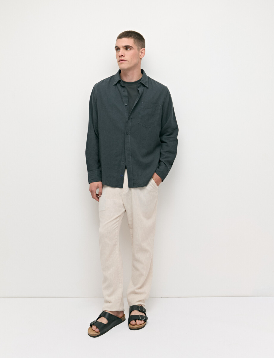 CAMISA DE LINO HARRINGTON LABEL - Petroleo 