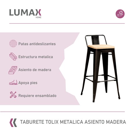 Taburete con respaldo Tolix en metal con asiento de madera Negro