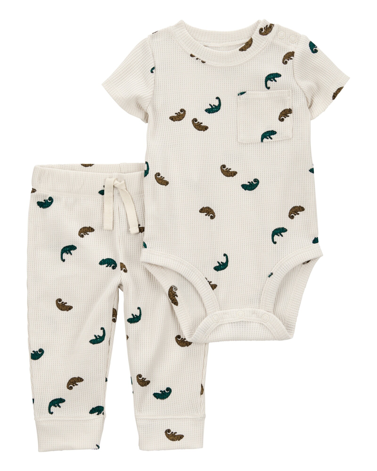 Set dos piezas de algodón térmico, pantalón y body, diseño camaleón Sin color