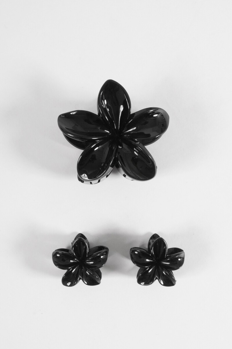 Set de 3 piezas broches hibisco negro