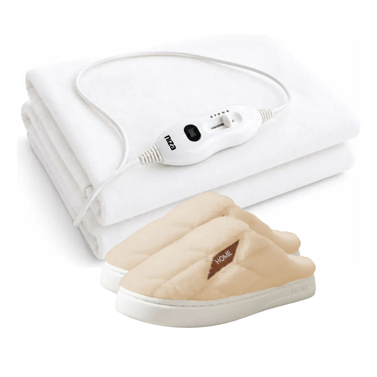 Set Invierno Pantuflas Unisex Antidesliz +Calienta Cama 1Pza - Natural 