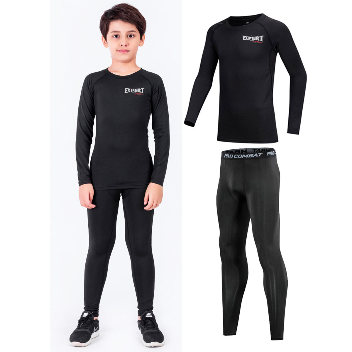 Conjunto Deportivo Camiseta termica Calza Niños X2 - Negro 