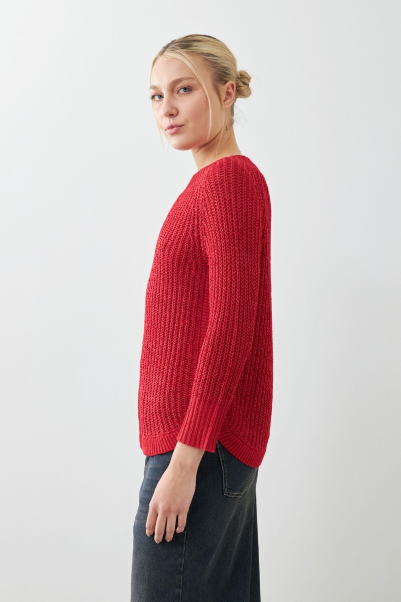 Sweater cinta con ruedo curvo rojo