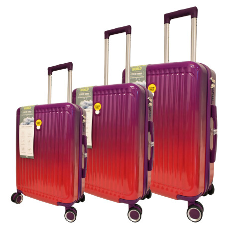 Set X3 Valijas G, M, Ch Rígidas 4 Ruedas 360 Con Candado Tsa Purpura/rojo