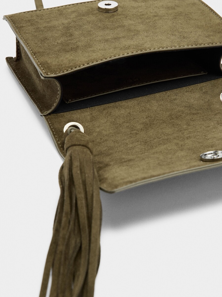 Bolso Bandolera Con Tachuelas Y Flecos caqui