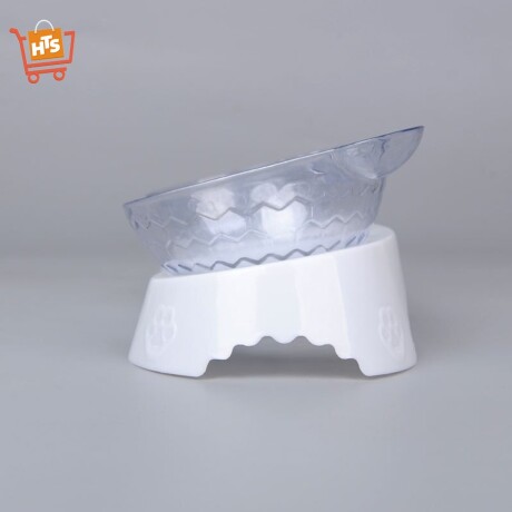 Plato Doble Transparente Comida Bebida con Base para Gatos Blanco