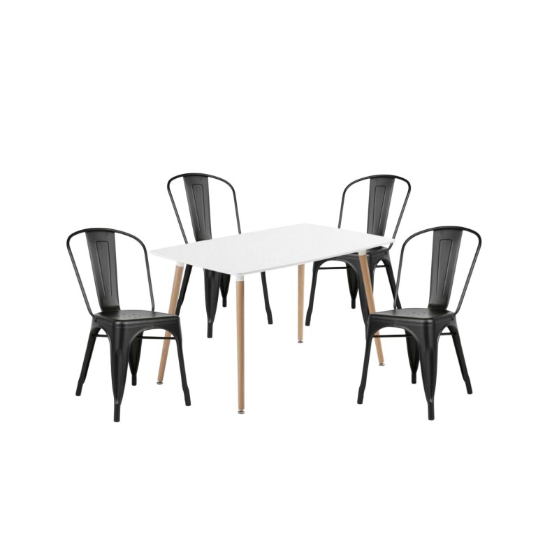Juego de comedor mesa rectangular 120x80 + 4 Sillas Tolix Negro
