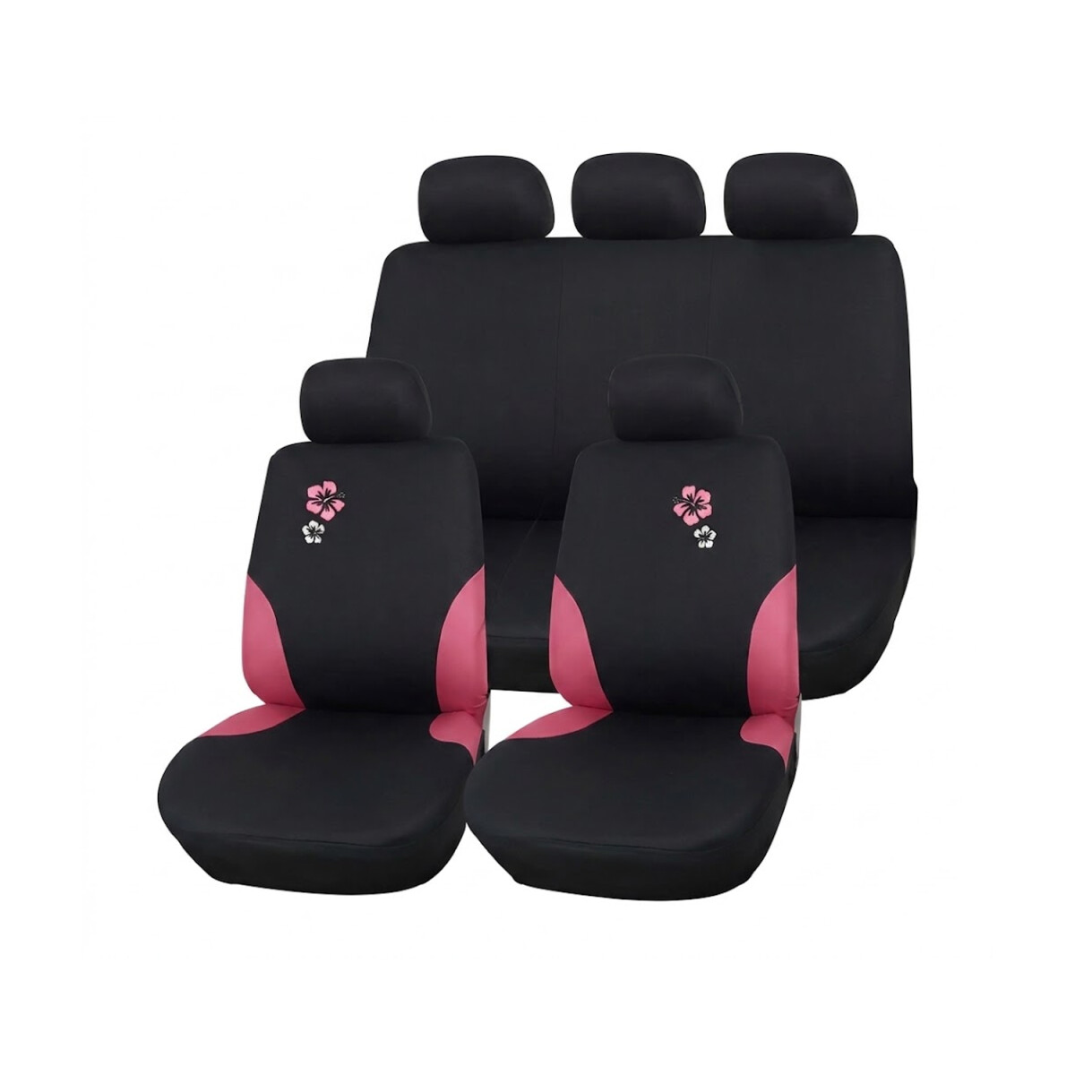 Cubreasientos Negro De Tela Con Flores Y Detalles En Fuxia 9 Piezas 