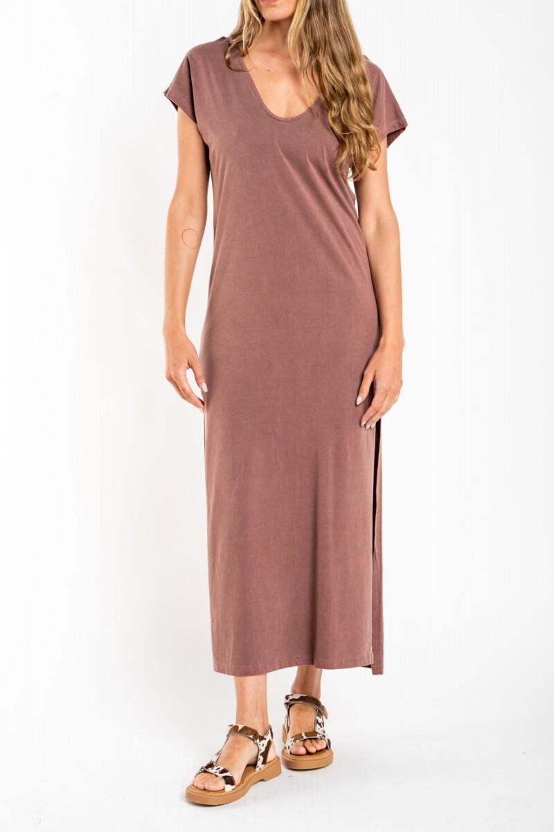 Vestido Algodon Lavado Marron