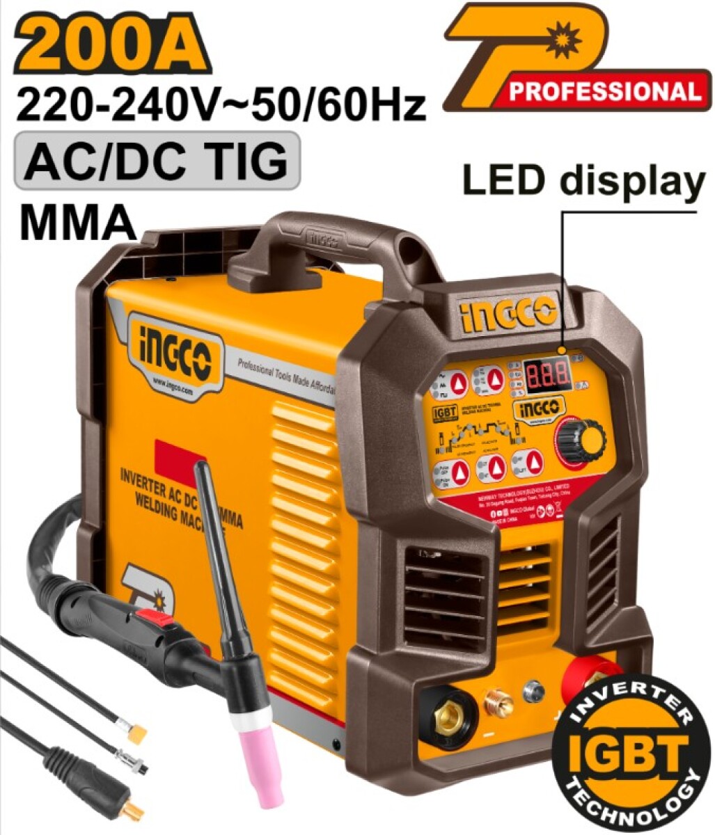 SOLDADORA INVERTER AC/DC TIG MMA 200A INGCO ING-ACDCTIG20068 