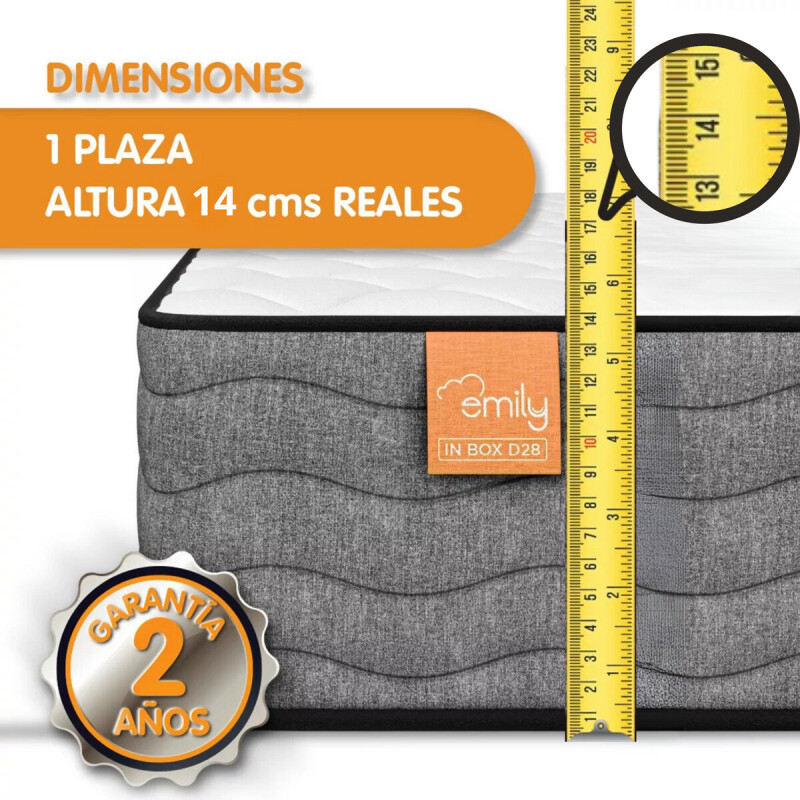 Colchón Espuma 1 Plaza Emily 14 Alta Densidad Garantía Blanco