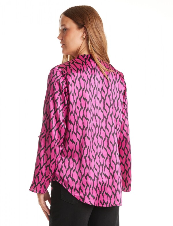 Blusa Saten Escote V FUCSIA