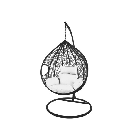 Hamaca nido colgante c/base metal y apoya pie jardín Negro/Blanco