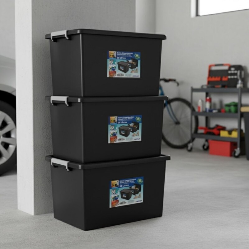 Set x3 Caja Organizadora 56 Lts NEGRO