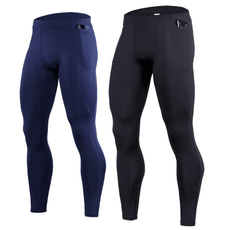Pantalón Deportivo Calza Larga X2 Térmica Con Bolsillo Para Hombre Negro Azul