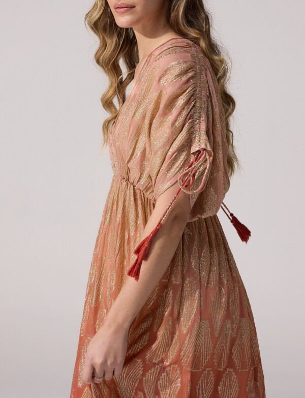 Vestido De Gasa Con Brillo Dorado ROSA/MULTI