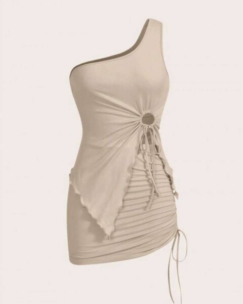 CONJUNTO TOP ASIMETRICO Y FALDA BEIGE Beige