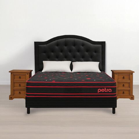 JUEGO DE DORMITORIO SOMMIER MESA DE LUZ RESPALDO ALMOHADA NEGRO Juego De Dormitorio Sommier Mesa De Luz Respaldo Almohada Negro