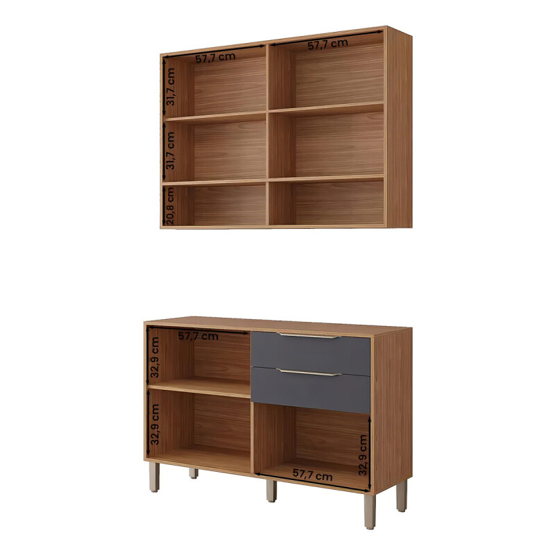 Bajo Mesada Sin Tapa Y Aéreo Mgm Divina 120cm Mdf Moderno Color Nogal/grafito Bajo Mesada Sin Tapa Y Aéreo Mgm Divina 120cm Mdf Moderno Color Nogal/grafito