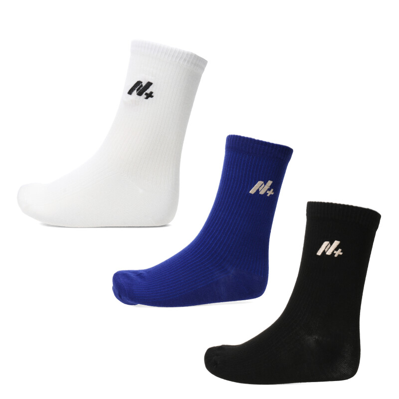 Medias Unisex N+ Logo x3 Azul Real - Negro - Blanco