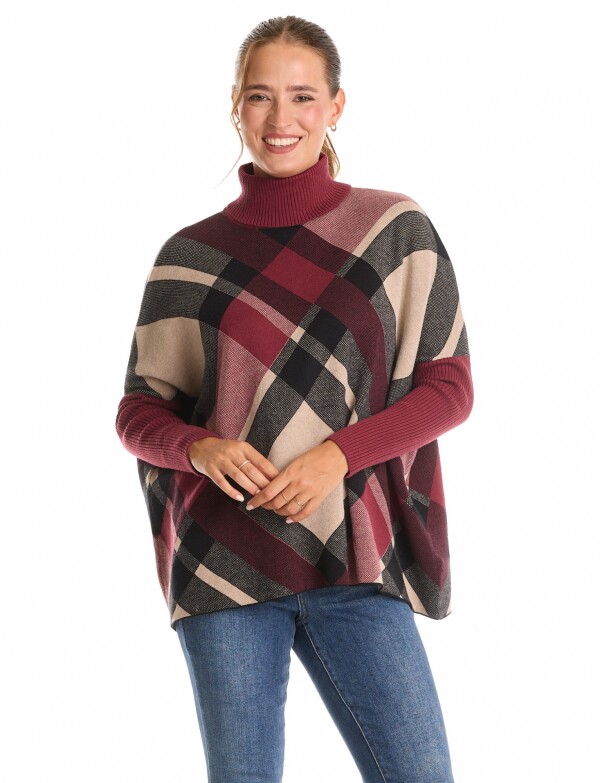 Polera Poncho Oversize MULTI/BORDEAUX
