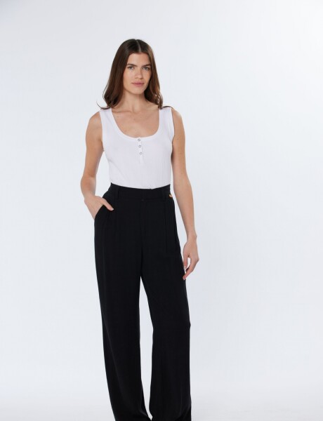 PANTALÓN DE LINO CON MEDIA CINTURA ELASTIZADA Negro