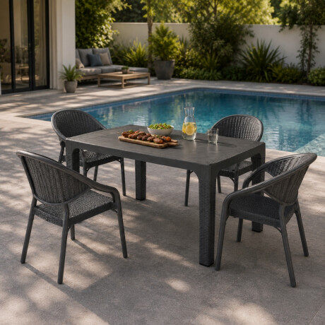 Mesa ratán 70x120 + 4 sillas con apoya brazos GRIS