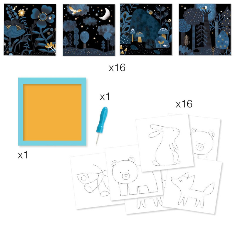 Set artístico Perforado Bosque de noche Djeco Set artístico Perforado Bosque de noche Djeco