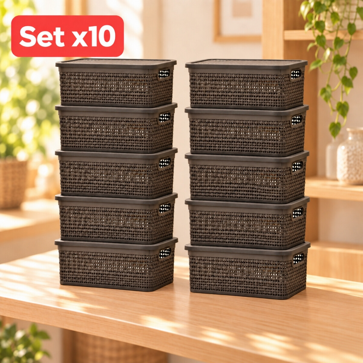 Set x10 caja simil ratán 4 lts - CHOCOLATE 