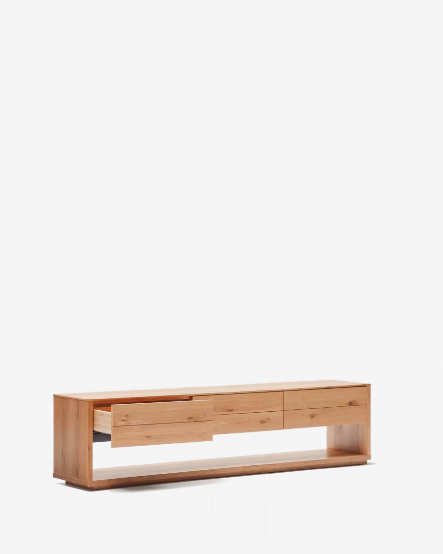 Mueble TV Alguema 3 cajones en chapa de roble con acabado natural 200 x 50 cm Mueble TV Alguema 3 cajones en chapa de roble con acabado natural 200 x 50 cm